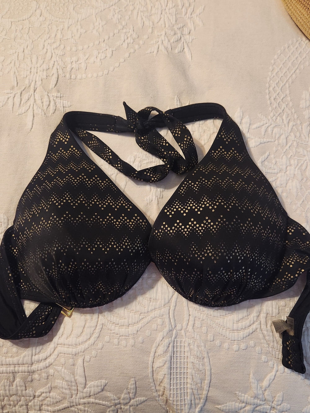 Victoria's Secret Black Bikini Top with Gold Dot Accents